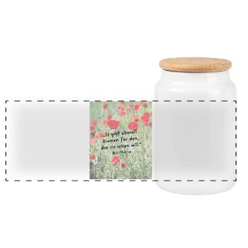 Überall Blumen - Panorama Keksdose mit Holzdeckel - Weiß - Vorne