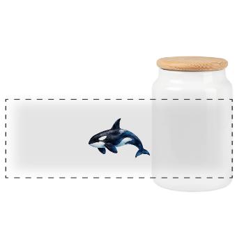 Oceanic Orca Watercolor - Panoramic Cookie Jar with Wooden Lid - white - Front