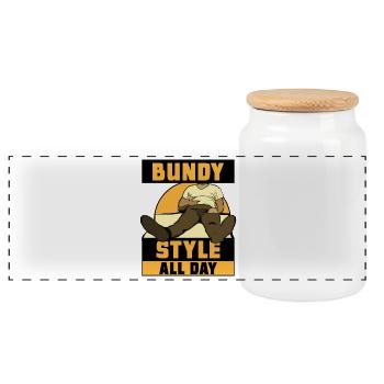 Hands in pants - all day bundy style - Panoramic Cookie Jar with Wooden Lid - white - Front