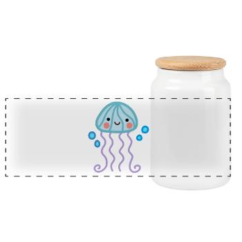 Niedlichkeit und Freude, glückliche Kawaii Qualle - Panorama Keksdose mit Holzdeckel - Weiß - Vorne