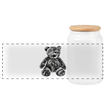 Toy teddy bear with an eye patch - Panoramic Cookie Jar with Wooden Lid - white - Front