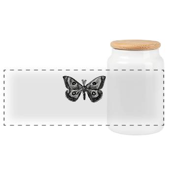 Elegance and Nature Butterfly Sketch - Panoramic Cookie Jar with Wooden Lid - white - Front