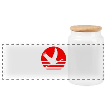 Japanese Crane and Japan Sunset - Panoramic Cookie Jar with Wooden Lid - white - Front