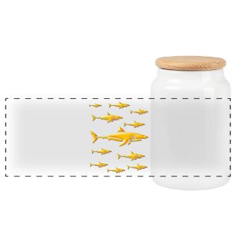 School of Golden Sharks - Gold Sharks - Panoramic Cookie Jar with Wooden Lid - white - Front