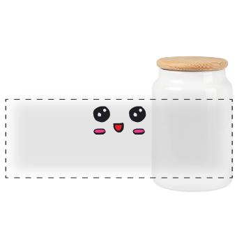 kawaii Gesicht mit offenem Lächeln - Panorama Keksdose mit Holzdeckel - Weiß - Vorne