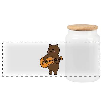 un ours, une guitare et de la musique - Boîte à biscuits avec couvercle en bois - blanc - Devant
