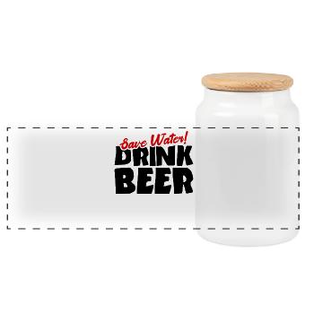 Save water! Drink beer - Panoramic Cookie Jar with Wooden Lid - white - Front
