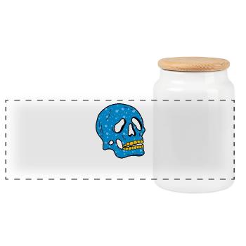 Blaue Blasen Totenkopf - Panorama Keksdose mit Holzdeckel - Weiß - Vorne