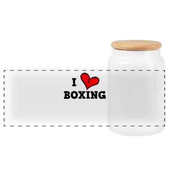 Ich liebe Boxen - Panorama Keksdose mit Holzdeckel - Weiß - Vorne