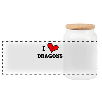 I love dragons - Panoramic Cookie Jar with Wooden Lid - white - Front