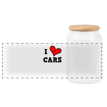 I love cars - Panoramic Cookie Jar with Wooden Lid - white - Front
