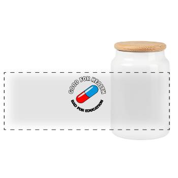 Kapsel mit dem Spruch Gut für die Gesundheit - Panorama Keksdose mit Holzdeckel - Weiß - Vorne