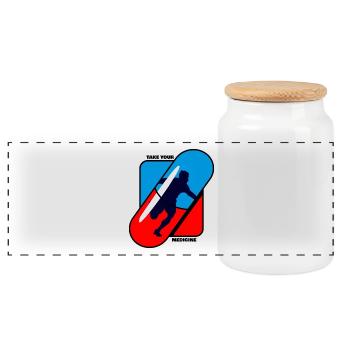 Take - Yours - Medicine - Sports - Panoramic Cookie Jar with Wooden Lid - white - Front
