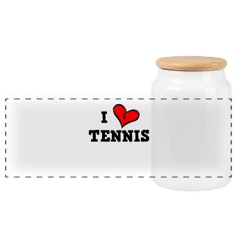 I love tennis - Panoramic Cookie Jar with Wooden Lid - white - Front