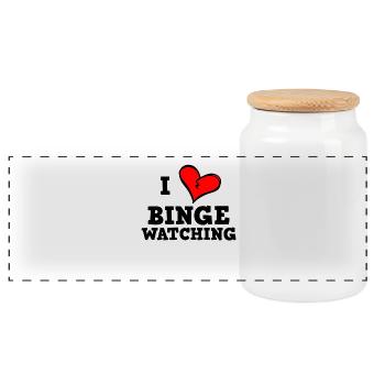 I love binge watching - Panoramic Cookie Jar with Wooden Lid - white - Front