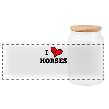 I love horses - Panoramic Cookie Jar with Wooden Lid - white - Front
