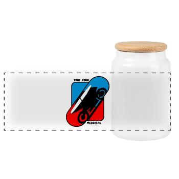 Take Your Medicine - Racing Motorcycle - Panoramic Cookie Jar with Wooden Lid - white - Front