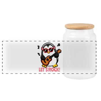 Pingouin cool avec guitare et lunettes de soleil - Boîte à biscuits avec couvercle en bois - blanc - Devant