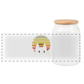 Middle finger cat - Panoramic Cookie Jar with Wooden Lid - white - Front