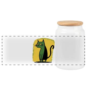 seltsame komische Vintage Cartoon-Katze - Panorama Keksdose mit Holzdeckel - Weiß - Vorne