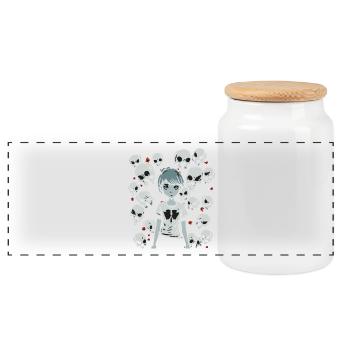 Skull, Bones and Cartoon Girl - Panoramic Cookie Jar with Wooden Lid - white - Front