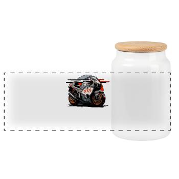 Super Sport Tourer Motorcycle - Panoramic Cookie Jar with Wooden Lid - white - Front