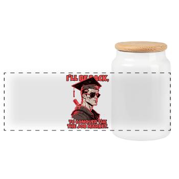 Cyborg robot with high school diploma - Panoramic Cookie Jar with Wooden Lid - white - Front