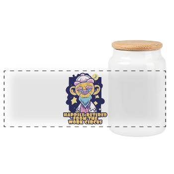 happy retired after work circus - Panoramic Cookie Jar with Wooden Lid - white - Front