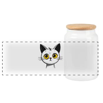 Cute sad cartoon cat - Panoramic Cookie Jar with Wooden Lid - white - Front