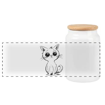 Cute sad cartoon cat - Panoramic Cookie Jar with Wooden Lid - white - Front