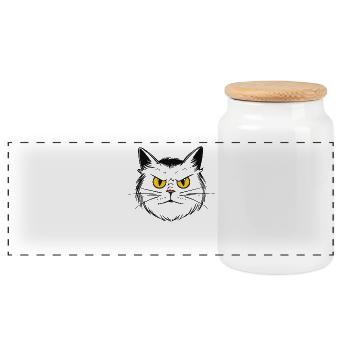 Creepy cartoon cat - Panoramic Cookie Jar with Wooden Lid - white - Front