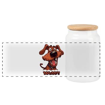 Wau Wow Funny Cartoon Dog - Panoramic Cookie Jar with Wooden Lid - white - Front