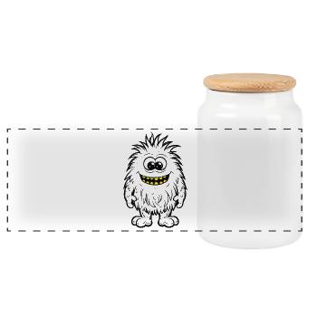Funny Pet Monster Creature - Panoramic Cookie Jar with Wooden Lid - white - Front