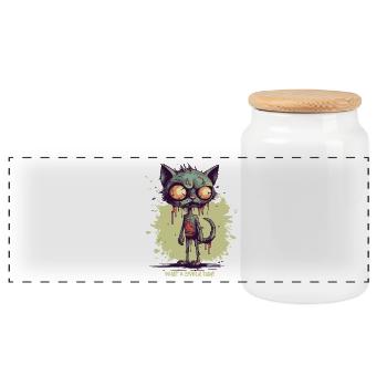 Was für ein schöner Tag für eine Zombie Katze - Panorama Keksdose mit Holzdeckel - Weiß - Vorne