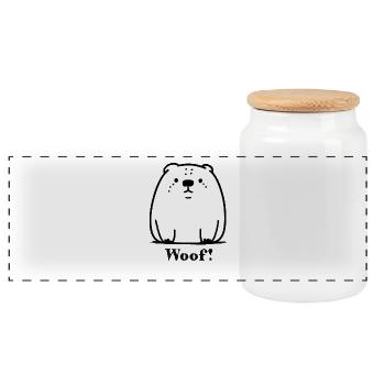 Woof: Cartoon Dog - Panoramic Cookie Jar with Wooden Lid - white - Front