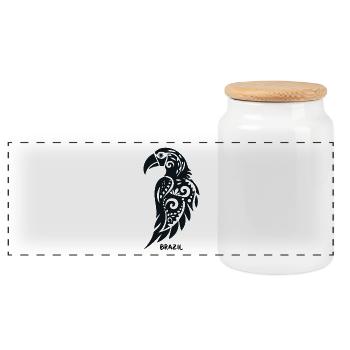 Tribal symbol macaw parrot Brazil - Panoramic Cookie Jar with Wooden Lid - white - Front