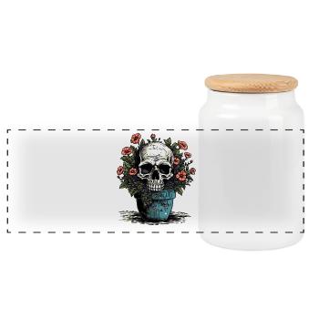Totenkopf und Topfpflanzen - Panorama Keksdose mit Holzdeckel - Weiß - Vorne