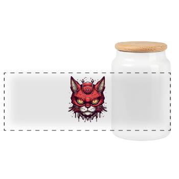 Urban Mecha Tech Cat Cat - Boîte à biscuits avec couvercle en bois - blanc - Devant