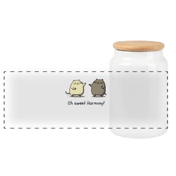 Oh, süße Harmonie – Cartoon-Katzen - Panorama Keksdose mit Holzdeckel - Weiß - Vorne