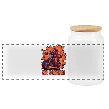 Angry biker arrives - Panoramic Cookie Jar with Wooden Lid - white - Front