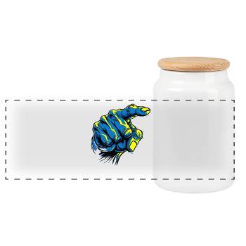 Oui, vous: Main bleue pointant du doigt - Boîte à biscuits avec couvercle en bois - blanc - Devant