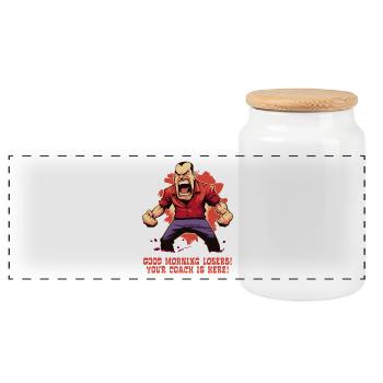 Funny angry coach: Good morning, loser - Panoramic Cookie Jar with Wooden Lid - white - Front