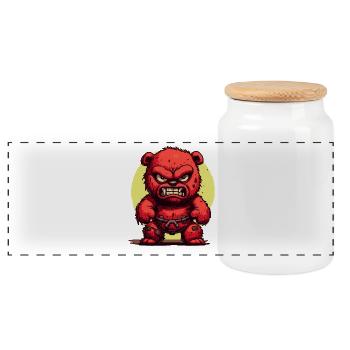 Angry Plush Bear Toy Bear - Panoramic Cookie Jar with Wooden Lid - white - Front