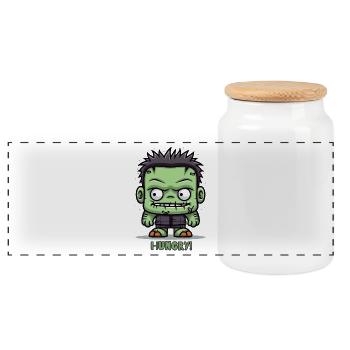 Petit zombie affamé - Boîte à biscuits avec couvercle en bois - blanc - Devant
