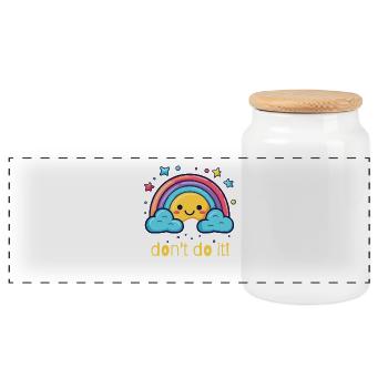 don't do it, happy rainbow - Panoramic Cookie Jar with Wooden Lid - white - Front