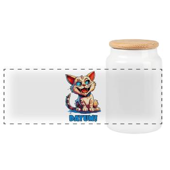 Drôle de chat de dessin animé - Dayum! - Boîte à biscuits avec couvercle en bois - blanc - Devant