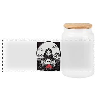 Jesus in Japan: The Divine Traveler - Panoramic Cookie Jar with Wooden Lid - white - Front