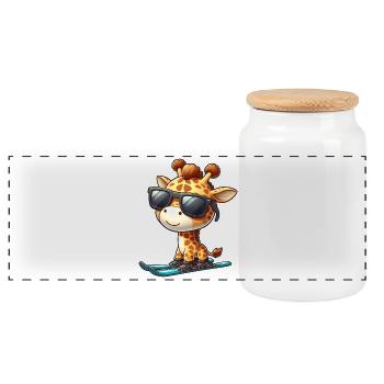 Snowboard Giraffe, Wintersport Tier - Panorama Keksdose mit Holzdeckel - Weiß - Vorne