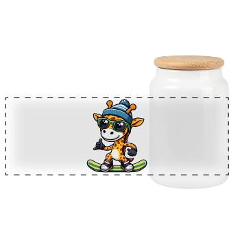 Snowboard Giraffe, Wintersport Tier - Panorama Keksdose mit Holzdeckel - Weiß - Vorne