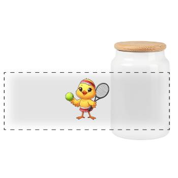 poulet poulet poussin tennis jeu de tennis bande dessinée - Boîte à biscuits avec couvercle en bois - blanc - Devant